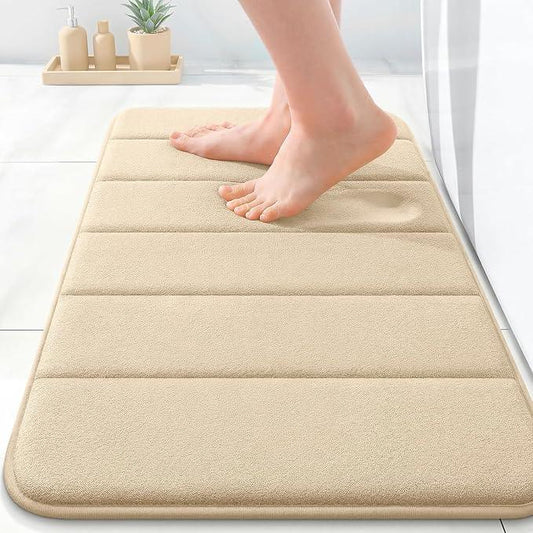 OLANLY Memory Foam Bath Mat 24x16, Super Soft Absorbent Bathroom Rugs, Quick Dry, Machine Washable Shower Floor Rugs, Bathmat Carpet, Bathroom Home Decor Accessories, Beige - ModernBath
