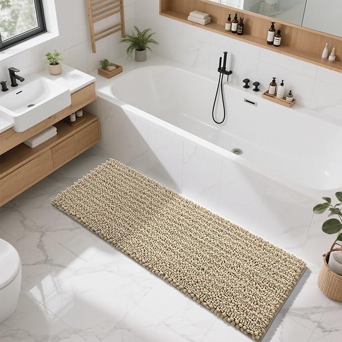 Yimobra Bathroom Runner Rug 60x24 Inch - Extra Long Non Slip Chenille Bath Mat, Soft & Absorbent, Machine Washable Shaggy Hallway Carpet for Vanity Tub Shower, Camel Home Decor Accessories - ModernBath