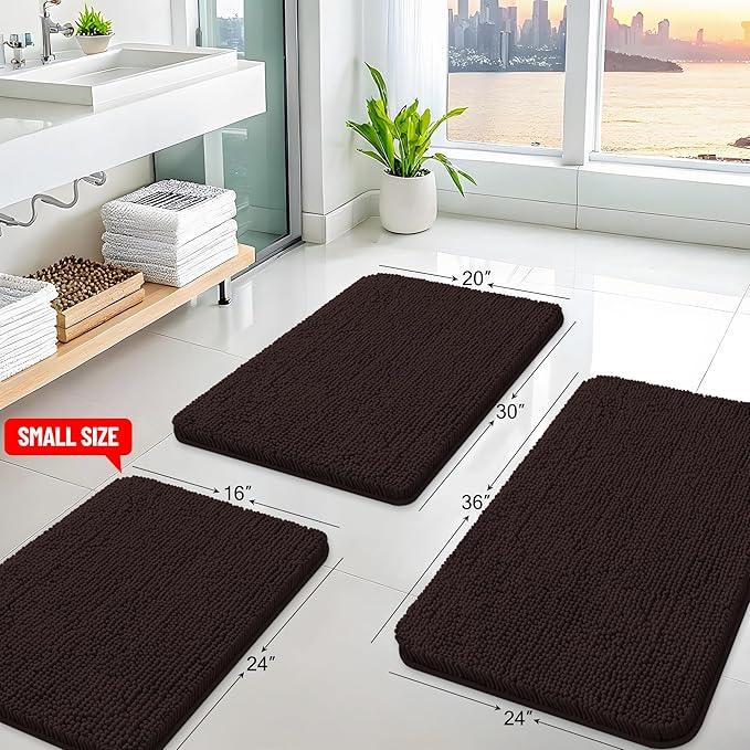 Arotive Bathroom Rugs 24x16, Extra Soft Absorbent Shaggy Chenille Bath Rugs, Machine Washable Rubber Backing Non-Slip Bath Mats for Bathroom Floor Tub and Shower, Home Decor Accessories, Brown - ModernBath
