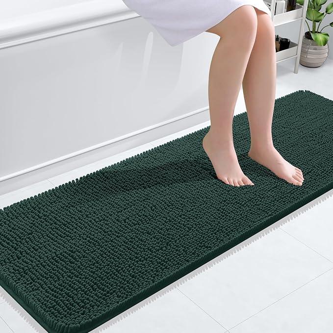 OLANLY Bathroom Rugs 59x20, Extra Soft Absorbent Chenille Bath Rugs, Rubber Backing Quick Dry, Machine Washable Bath Mats for Bathroom Floor, Tub and Shower, Home Decor Accessories, Blackish Green - ModernBath