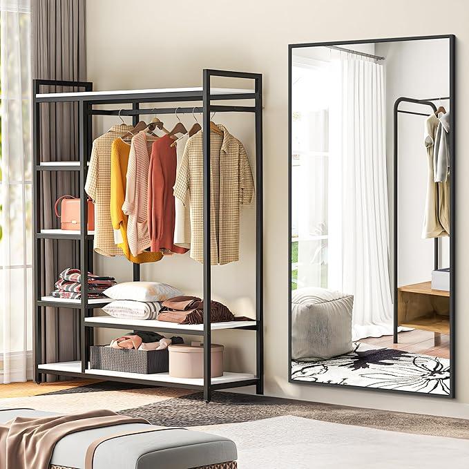 BONEWEI Bathroom Mirror, 30x55 inch Wall Mirror for Bathroom Wall Mounted Black Rectangle Square Corner Mirrors, Black Bathroom Mirror for Living Room, Farmhouse, Bedroom Entryway, Horizontal/Vertical - ModernBath