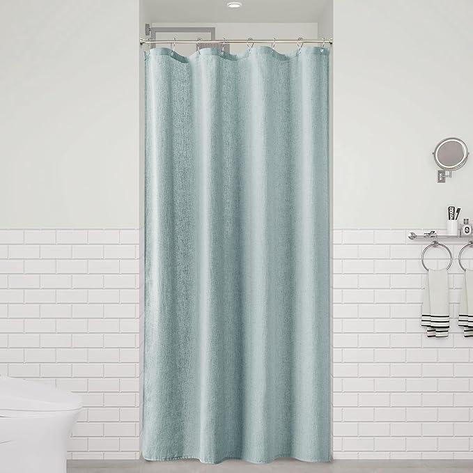 Naturoom Blue Linen Shower Curtain, Cloth Textured Fabric Shower Curtain Set with Hooks, Simple Elegant Modern Farmhouse Country Ultra Thick Bath Curtains for Bathroom,Water Repellent,48x72 - ModernBath