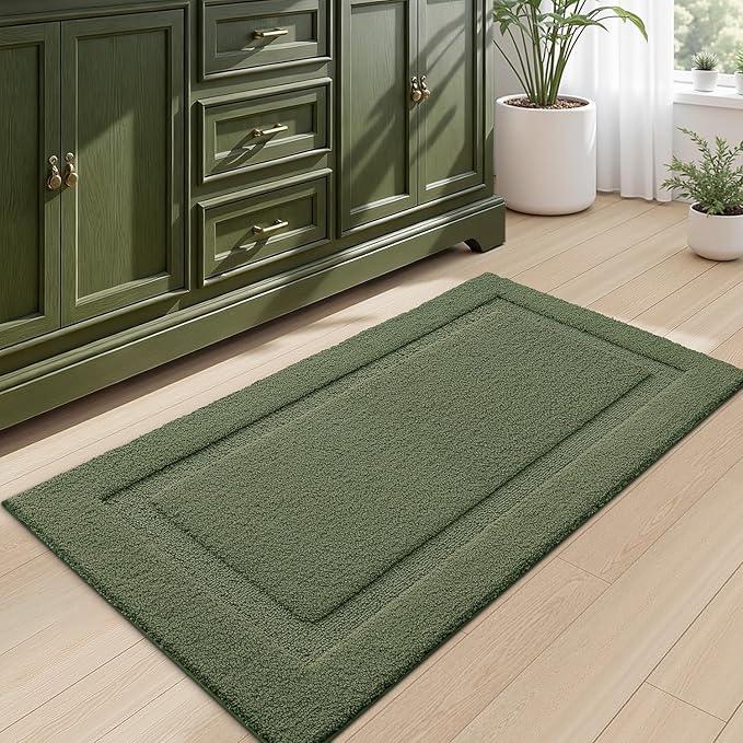 LUMI Large Ultra Soft Bathroom Rugs Non Slip with Rubber Backing, Absorbent Washable Bath Mat Quick Dry, Upgraded Premium Microfiber Plush Carpet for Bathtub and Shower Floor, Green, 24x43 - ModernBath