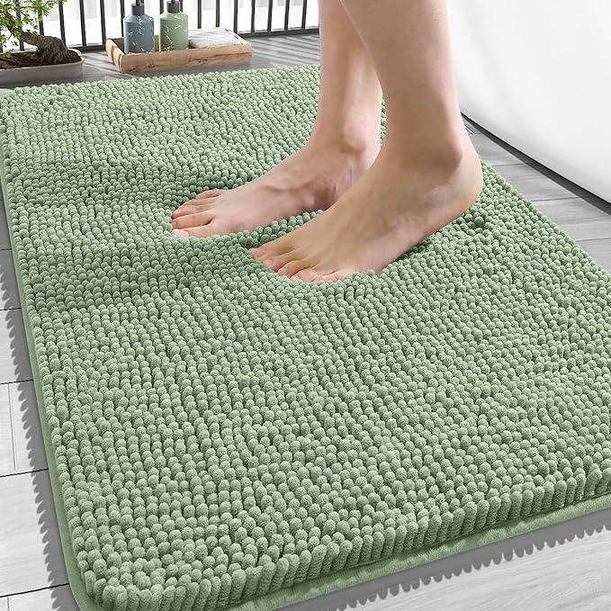 OLANLY Bathroom Rugs 34x21, Extra Soft Absorbent Chenille Bath Rugs, Rubber Backing Quick Dry, Machine Washable Bath Mats for Bathroom Floor, Tub and Shower, Home Decor Accessories, Sage Green - ModernBath