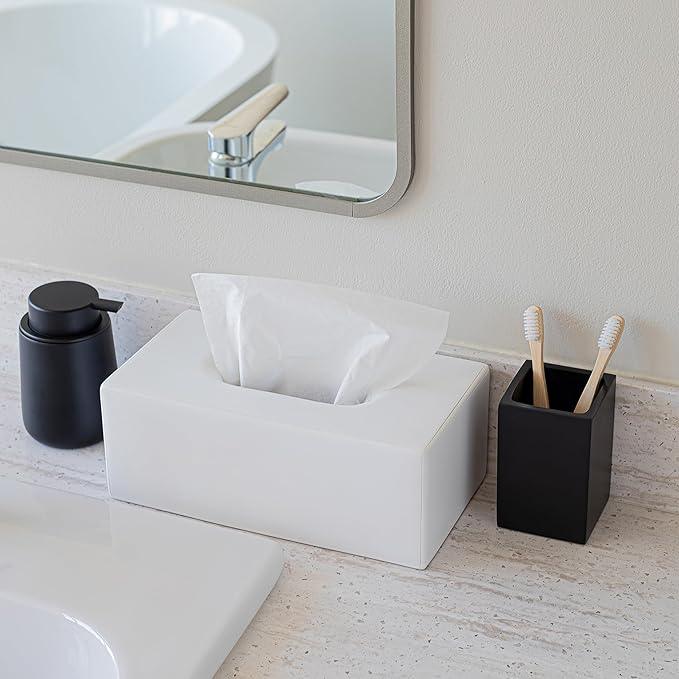 Yew Design Matte White Tissue Box Cover Rectangular, Facial Tissue Dispenser for Bathroom, Kitchen, Bedroom, Office, Hotel, Restaurant, Countertop, Nightstand, Car, and Desk - ModernBath