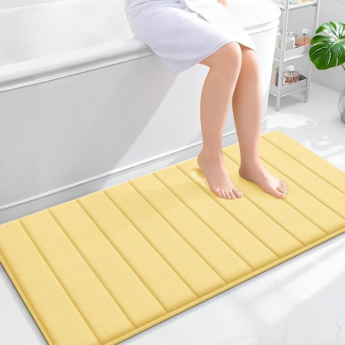 OLANLY Memory Foam Long Bathroom Rugs Runner 47x24, Super Soft Absorbent Bath Mat, Quick Dry, Machine Washable Shower Floor Rugs, Bathmat Carpet, Bathroom Home Decor Accessories, Yellow - ModernBath