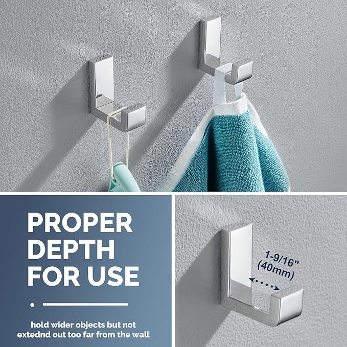 Angle Simple Towel Hooks, SUS 304 Stainless Steel Robe Coat Hooks for Bathroom Wall, Polished Chrome, 2 Pack - ModernBath