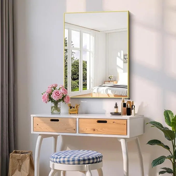 COFENY Gold Bathroom Mirror for Wall, 24x32 Inch Rectangle Mirror with Metal Frame, Modern Vanity Mirrors for Bathroom Living Room, Entryway Hangs Horizontal or Vertical - ModernBath