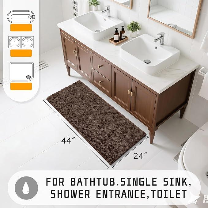 Yimobra Long Bathroom Rugs 44"x24", Extra Soft Non Slip Bath Mat for Tub, Super Absorbent Quick Dry Shaggy Rug Floor Carpet, Machine Washable,Brown - ModernBath