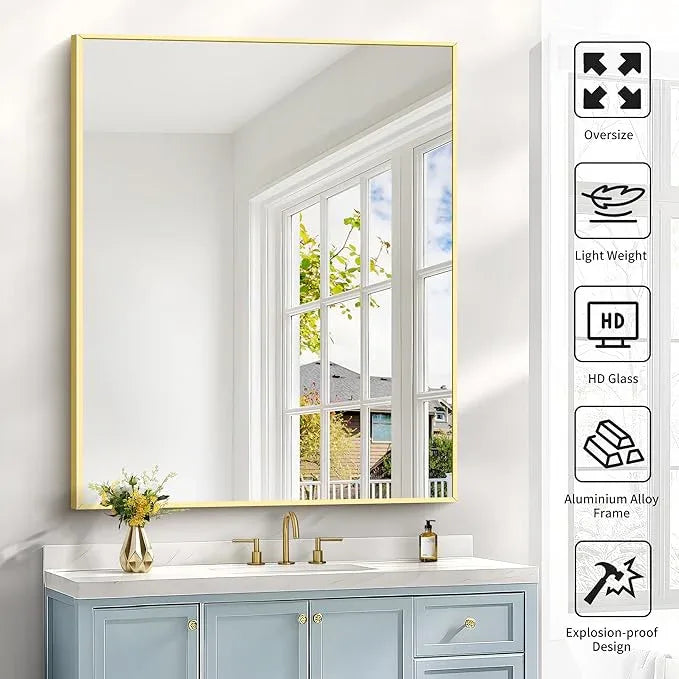 COFENY 40x48inch Gold Bathroom Mirror, Silver Rectangle Mirror with Frame, Large Rectangular Wall Mirrors for Bathroom, Living Room, Hair Salon, Big Farmhouse Mirror Hang Horizontal/Vertical - ModernBath