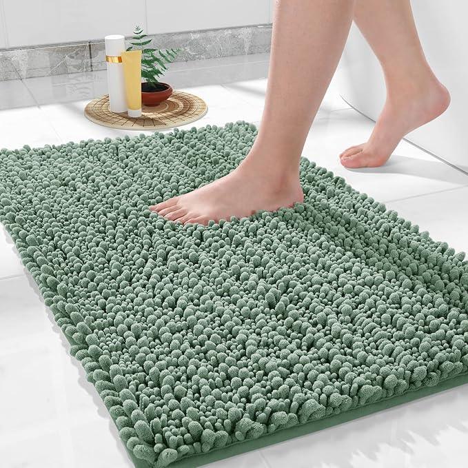 Yimobra Bathroom Rugs Non Slip Washable 32x20 Inch - Ultra Soft Absorbent Chenille Bath Mat, Quick Dry Shaggy Floor Carpet for Tub Shower, Green Home Decor Accessories - ModernBath
