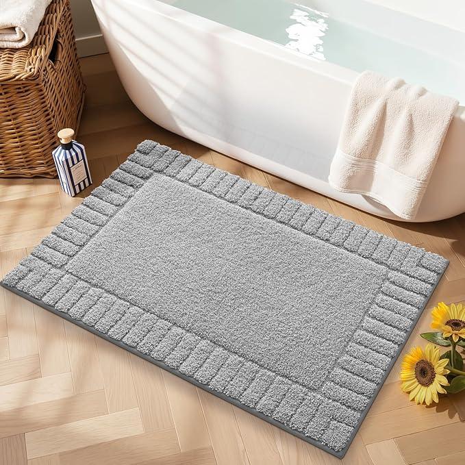 LUMI Bathroom Rugs Non Slip with Rubber Backing, Extra Soft Plush Microfiber Bath Rug Absorbent, Machine Washable Bath Mat Quick Dry for Tub, Shower, Hotel, Light Grey, 16"x24" - ModernBath