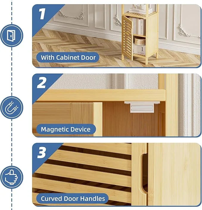 HITNET Bathroom Cabinet Freestanding, Small Bamboo Floor Cabinet, 4 Tier Single Door Sofa Side Table Storage Organizer, Space Saving Kitchen Cupboard, Natural - ModernBath