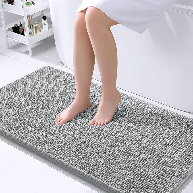 OLANLY Bathroom Rugs 40x24, Extra Soft Absorbent Chenille Bath Rugs, Rubber Backing Quick Dry, Machine Washable Bath Mats for Bathroom Floor, Tub and Shower, Home Decor Accessories, Light Grey - ModernBath
