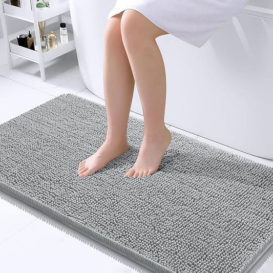 OLANLY Bathroom Rugs 40x24, Extra Soft Absorbent Chenille Bath Rugs, Rubber Backing Quick Dry, Machine Washable Bath Mats for Bathroom Floor, Tub and Shower, Home Decor Accessories, Light Grey - ModernBath
