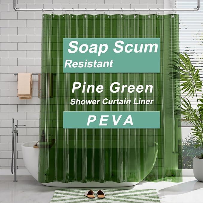 AmazerBath 72x78 Long Shower Curtain Liner, Clear Green Plastic Shower Curtain Liner, Waterproof PEVA Shower Liner, Cute Lightweight Shower Curtains for Bathroom with 3 Magnets & Rustproof Grommets - ModernBath