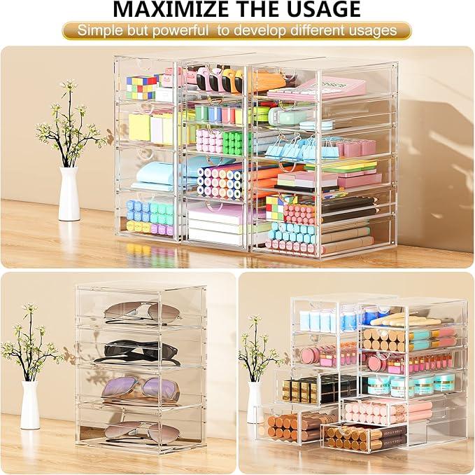 Acrylic 3 Pack Desk Organizers and Accessories, Makeup Organizer Storage With 15 Drawers, Desk Organizers, Dustproof Drawer Organizer and Storage for Make Up, Jewelry, DIY Pen - ModernBath
