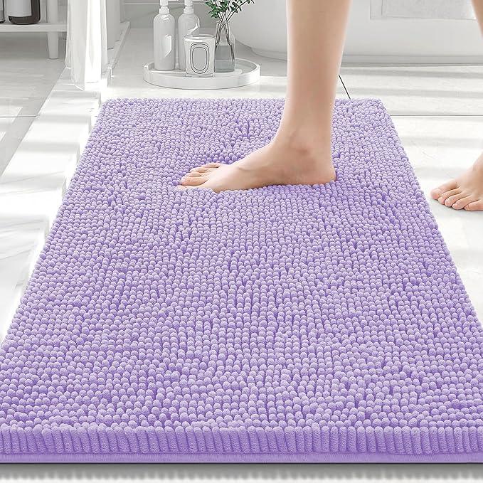 Smiry Luxury Chenille Bathroom Rugs 30x20, Extra Soft and Absorbent Shaggy Bath Mat, Machine Washable, Non-Slip Plush Carpet Runner for Tub, Shower, and Floor, Home Decor Accessories, Purple - ModernBath