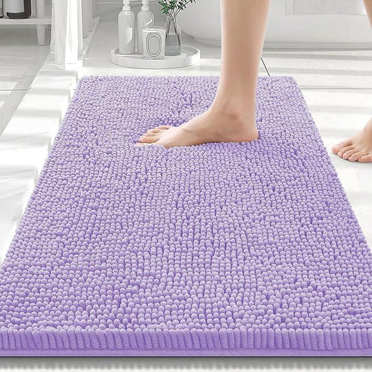 Smiry Luxury Chenille Bathroom Rugs 30x20, Extra Soft and Absorbent Shaggy Bath Mat, Machine Washable, Non-Slip Plush Carpet Runner for Tub, Shower, and Floor, Home Decor Accessories, Purple - ModernBath