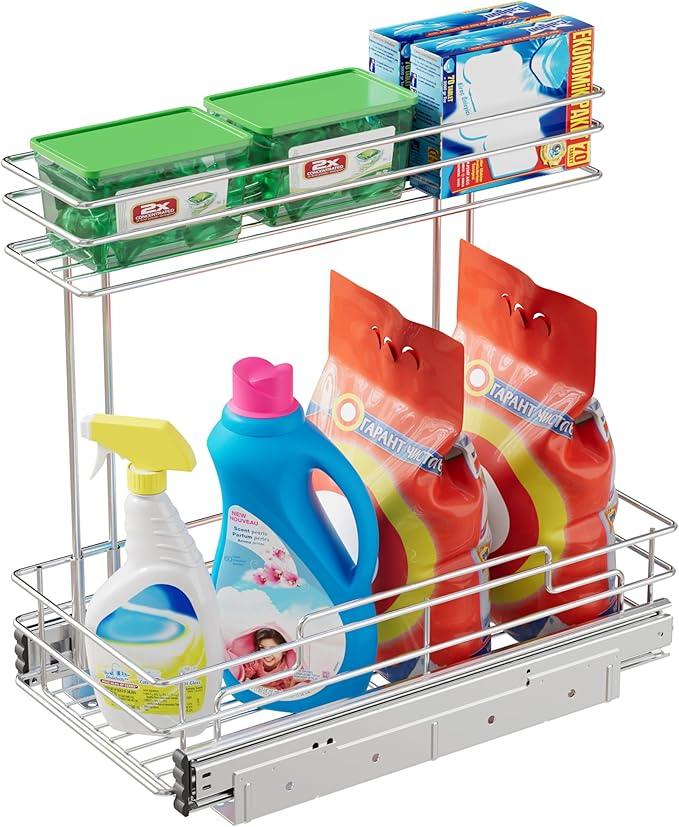Under Sink Organizer 9" W X17 D, Pull Out Cabinet Organizer 2 Tier, Under Sink Slide Out Chrome Plated, Under Kitchen Bathroom Organizer, Pantry Cabinet Closet Organization Rack, 1 Pack - ModernBath