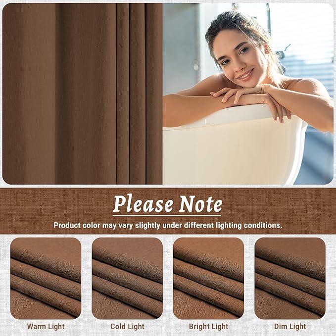 WONICY No Hook Brown Shower Curtain and Liner, Linen-Look Polyester Textured Shower Curtain with Snap in Liner, Waterproof & Washable Bath Curtains for Bathroom, 71Wx74H - ModernBath