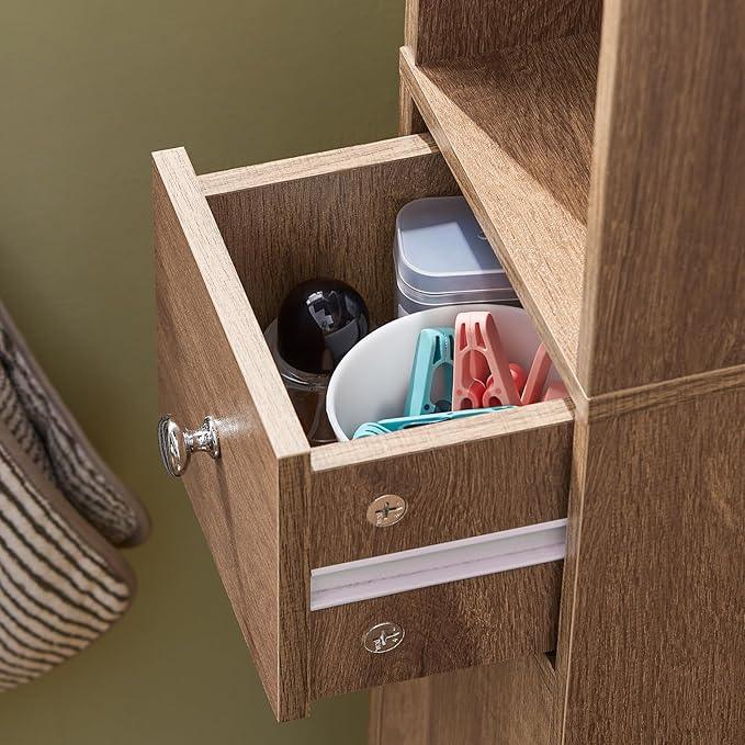 Haotian Bathroom Narrow Storage Cabinet Skinny Tall Unit with Adjustable Shelves Slender Anti-Tipping Floor Standing Cupboard, Natural BZR34-PF - ModernBath