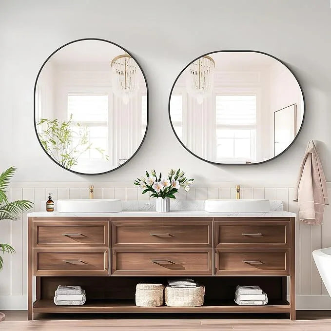 Bathroom Mirrors, 30" x36" Black Mirrors, Oval Vanity Mirrors, Metal Framed Wall Mounted Mirrors, Vertical/Horizontal Mirror for Bathroom Bedroom Entryway Living Room - ModernBath