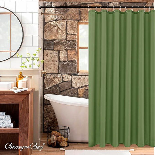Biscaynebay Hotel Quality Extra Long Fabric Shower Liners 72" Width by 84" Length, Sage Water Resistant Bathroom Curtains Rust Resistant Grommets & Weighted Bottom Hem Machine Washable - ModernBath