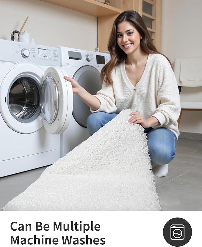 ILANGO White Bathroom Rugs 70" × 24" Non Slip & Super Absorbent Extra Thick Soft, Washable Bath Carpet Runner for Floor, Microfiber Plush Shaggy Bath Mats with Rubber for Bedroom Bathtub Shower Room - ModernBath