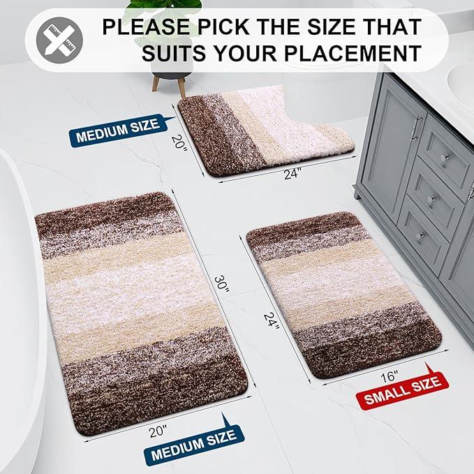 Arotive Microfiber Bathroom Rugs, Shaggy Soft and Absorbent Bath Rug, Non-Slip, Thick Plush Machine Washable Dry Bath Mats for Bathroom, Tub and Shower, 47x24, Brown, Rectangular - ModernBath