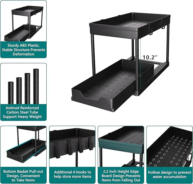 DEKAVA Under Sink Organizer 2 Pack, Bathroom Cabinet Organizer, 2 Tier Sliding Cabinet Basket Organizer Drawer, Multi-Purpose Bath Collection Baskets for Bathroom (Black) - ModernBath