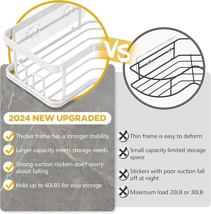 MAXIFFE 3 Pack X-Large Corner Shower Caddy with Soap Holder, Large Capacity Sturdy Easy Install No Drilling Stainless Steel Hold 40 LB Shower Organizer Shelves Rack for Family Renters Bathroom, White - ModernBath