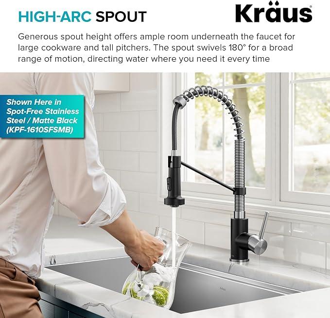KRAUS Bolden Commercial Style 2-Function Single Handle Pull Down Kitchen Faucet in Spot-Free Brushed Brass, KPF-1610BB - ModernBath