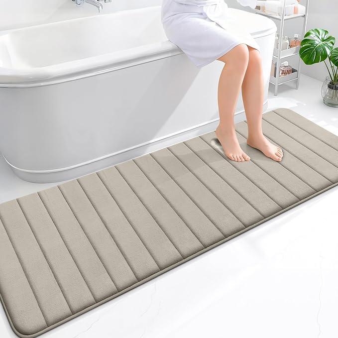 OLANLY Memory Foam Long Bathroom Rugs Runner 70x24, Super Soft Absorbent Bath Mat, Quick Dry, Machine Washable Shower Floor Rugs, Bathmat Carpet, Bathroom Home Decor Accessories, Warm Taupe - ModernBath