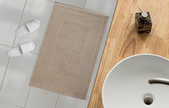Avalon Towels Beige Bath Mat - 100% Cotton Set of 2 Absorbent Bathmat - Bathroom Mats Quick Dry Bath Mats for Bathrooms (22x34 Inches) - ModernBath