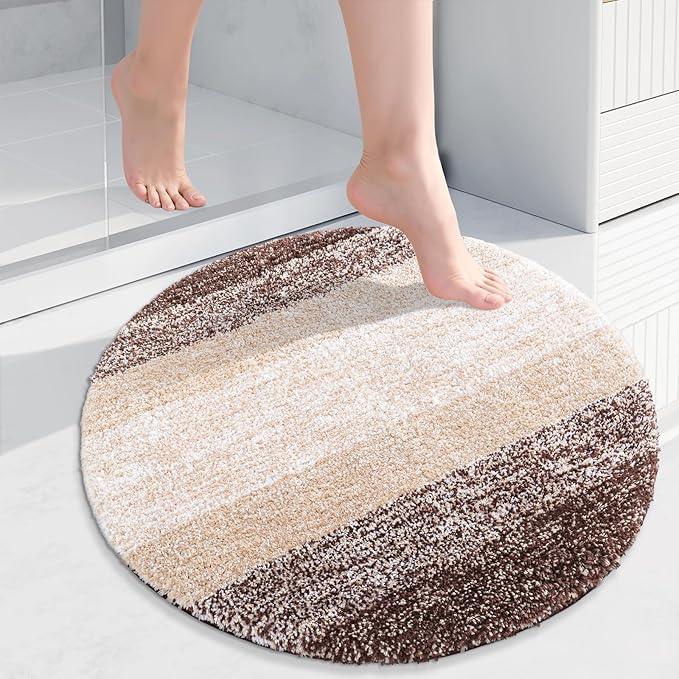 Arotive Microfiber Bathroom Rugs, Shaggy Soft and Absorbent Bath Rug, Non-Slip, Thick Plush Machine Washable Dry Bath Mats for Bathroom, Tub and Shower, 24x24, Brown, Round - ModernBath