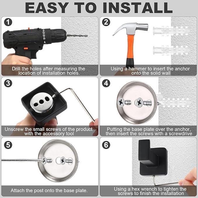 Gisafai Bathroom Hardware Set, Towel Bar Set Stainless Steel Wall Mounted, 23.6/16 Inches Hand Towel Bar, Ring, Robe Hooks, Toilet Paper Holder, Bathroom Rack (Matte Black,15 Pcs) - ModernBath