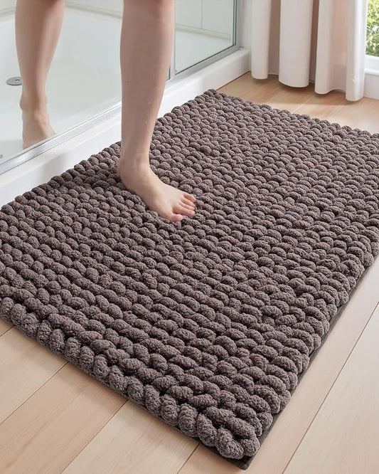 DEXI Bathroom Rugs 17x30, Non Slip Washable Bath Mat, Luxury Chenille Super Absorbent Ultra Thick Bathmats for Shower Floor, Plush Fluffy Shaggy Carpet for Tub, Brown - ModernBath