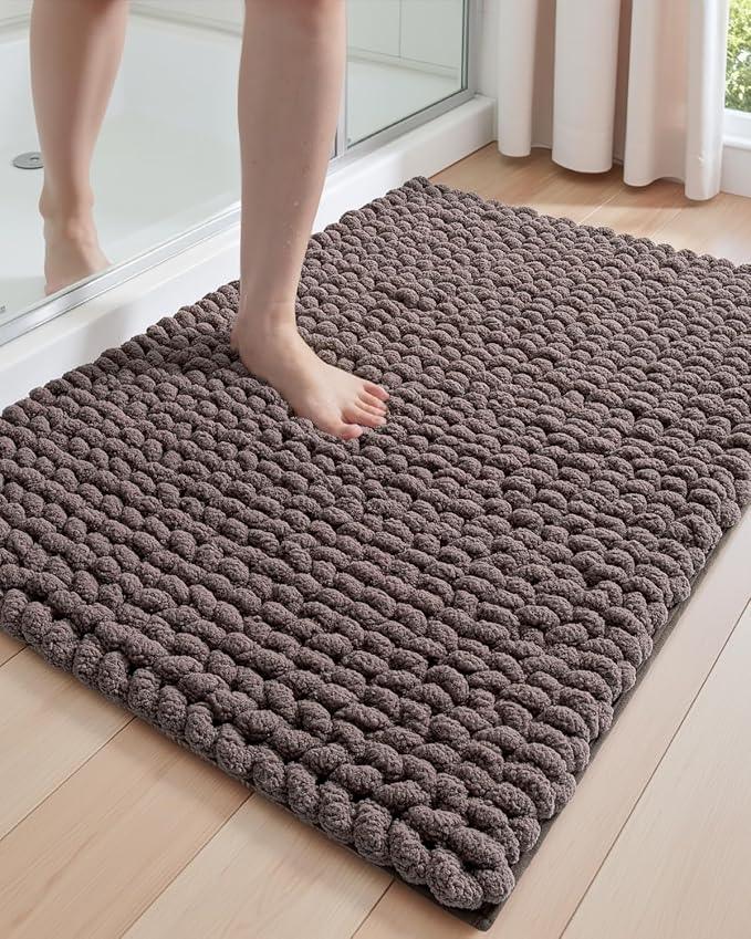 DEXI Bathroom Rugs 24x36, Non Slip Washable Bath Mat, Luxury Chenille Super Absorbent Ultra Thick Bathmats for Shower Floor, Plush Fluffy Shaggy Carpet for Tub, Brown - ModernBath