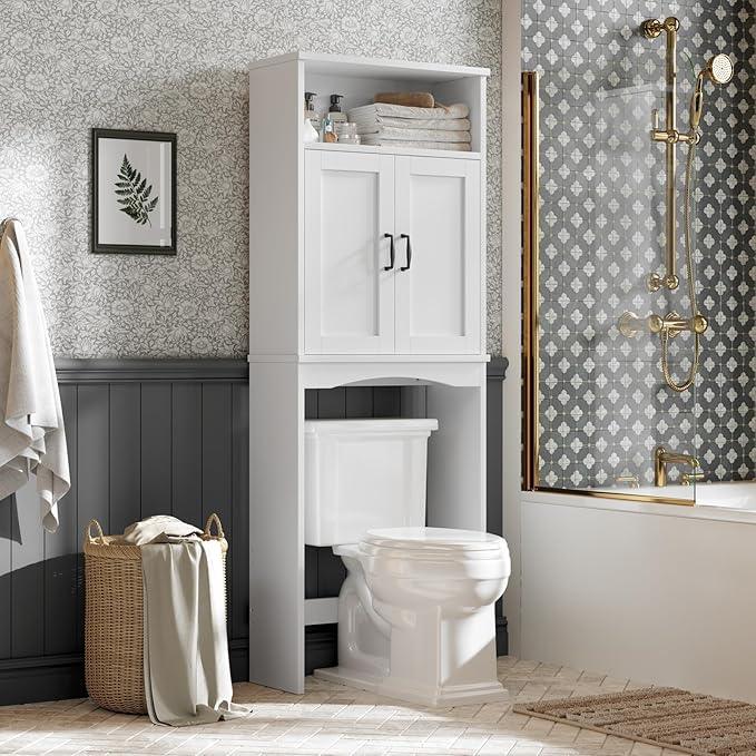 Over The Toilet Storage Cabinet, Over The Toilet Cabinet Bathroom with Adjustable Shelf and Double Door, Over The Toilet Storage for Bathroom Over The Toilet Organizer, White - ModernBath