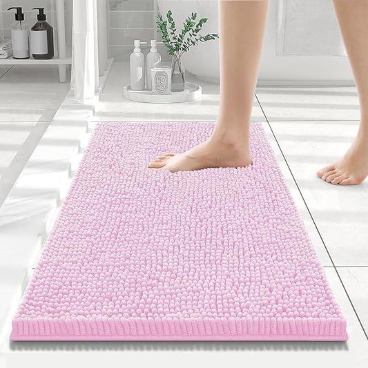 Smiry Luxury Chenille Bathroom Rugs 24x16, Extra Soft and Absorbent Shaggy Bath Mat, Machine Washable, Non-Slip Plush Carpet Runner for Tub, Shower, and Floor, Home Decor Accessories, Pink - ModernBath
