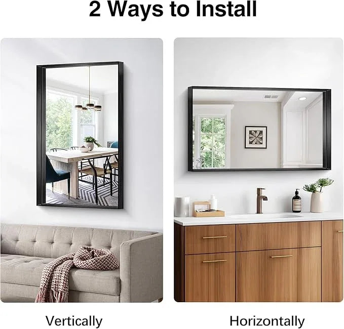 NIMURY Black Bathroom Mirror, 40x24 Inch Rectangular Framed Mirror, Large Wall Mounted Bathroom Vanity Mirror Over Sink for Bedroom,Restroom, Living Room, Hangs Vertically or Horizontally - ModernBath