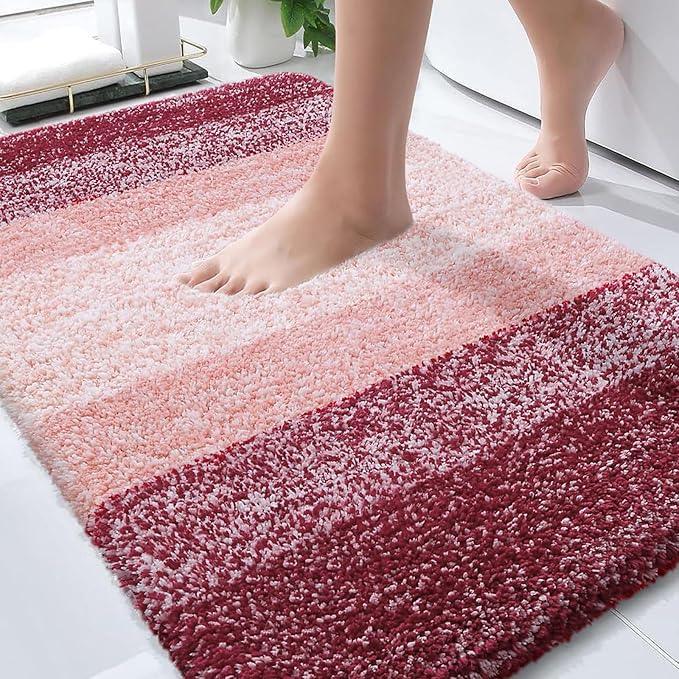 OLANLY Bathroom Rugs Mat 30x20, Extra Soft Absorbent Microfiber Bath Rugs, Rubber Backing, Quick Dry, Machine Washable Bath Mats for Bathroom Floor, Tub and Shower, Home Decor Accessories, Red - ModernBath