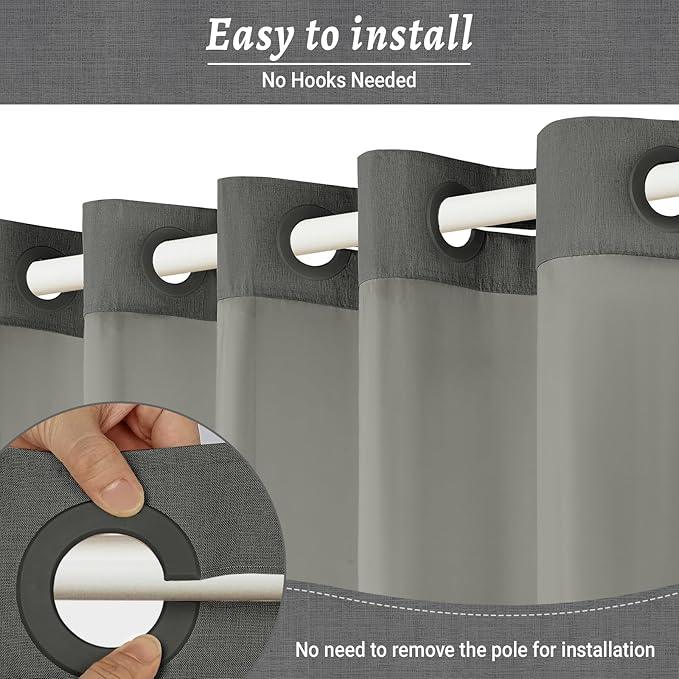 WONICY Extra Long No Hook Shower Curtain with Snap in Liner, Polyester Textured Shower Curtain with Liner Set, Waterproof Washable Hotel Style Shower Curtains for Bathroom, 71Wx86H, Charcoal Grey - ModernBath