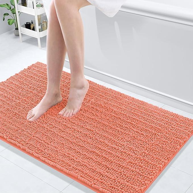 Arotive Luxury Chenille Bathroom Rug Mat, Extra Soft Thick Absorbent Shaggy Bath Rugs, Non-Slip Machine Wash Dry, Plush Bath Mats for Bathroom, Shower and Tub, 47x24, Coral - ModernBath