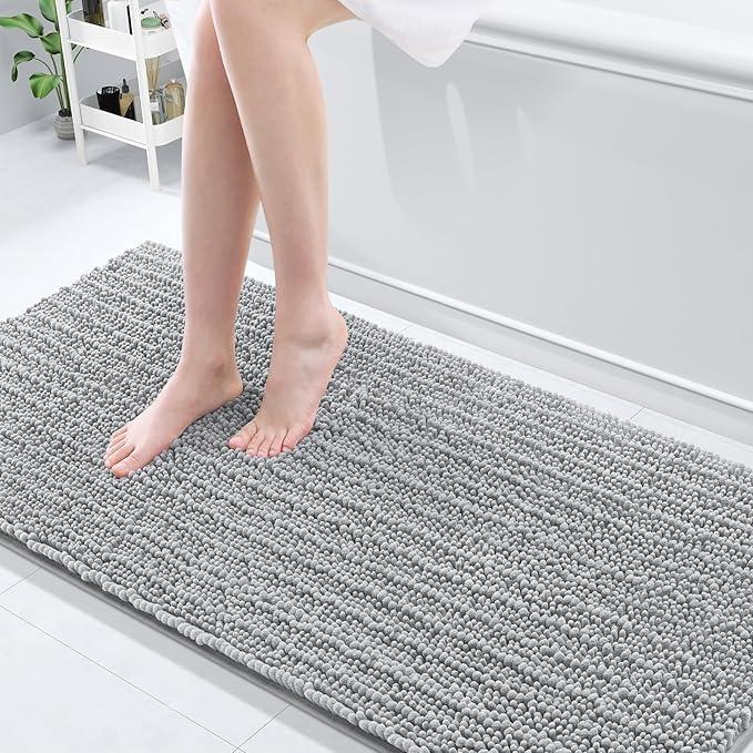 Arotive Luxury Chenille Bathroom Rug Mat, Extra Soft Thick Absorbent Shaggy Bath Rugs, Non-Slip Machine Wash Dry, Plush Bath Mats for Bathroom, Shower and Tub, 70x24, Light Grey - ModernBath