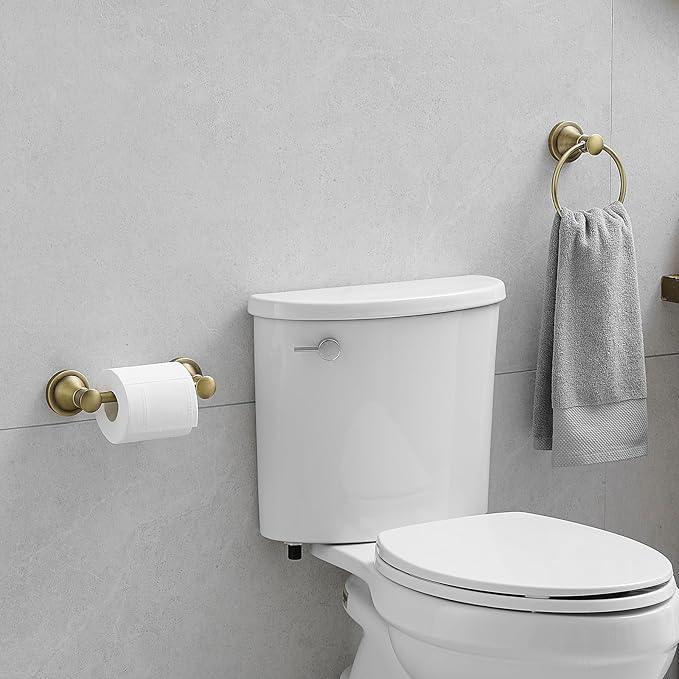 RUMOSE Toilet Paper Holder and Hand Towel Ring Antique Brass Wall Mount Bathroom Hardware Accessories 2 PCS Set Flexible Pivoting Toilet Tissue Roll Holder and Towel Hanger, Stainless Steel - ModernBath