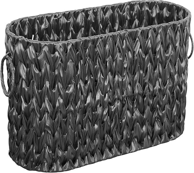 Coeusy Black Toilet Paper Storage Basket,Large Free Standing Toilet Paper Organizer,Waterproof Narrow Wicker Basket for Bathroom,Under Sink,or Cabinet - ModernBath