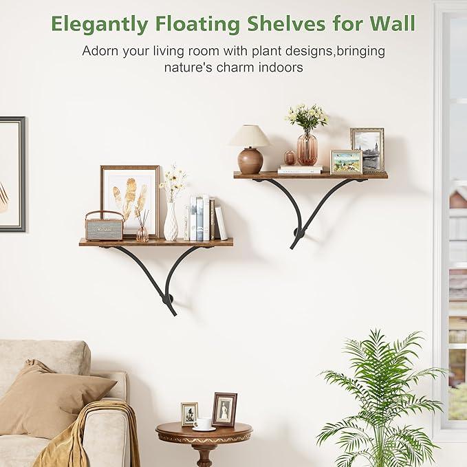 Floating Shelves, 26.7 Inch Long Wall Shelf Set of 2, Wide Display Shelf Wall Mounted Hanging Shelving for Bathroom, Living Room, Bedroom, Kitchen, Rustic Brown - ModernBath