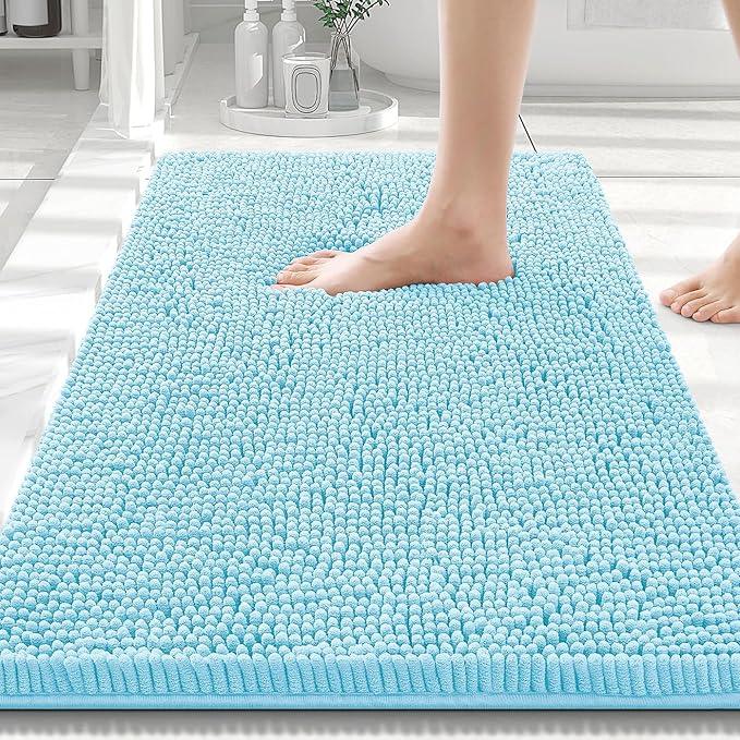 Smiry Luxury Chenille Bathroom Rugs 30x20, Extra Soft and Absorbent Shaggy Bath Mat, Machine Washable, Non-Slip Plush Carpet Runner for Tub, Shower, and Floor, Home Decor Accessories, Sky Blue - ModernBath